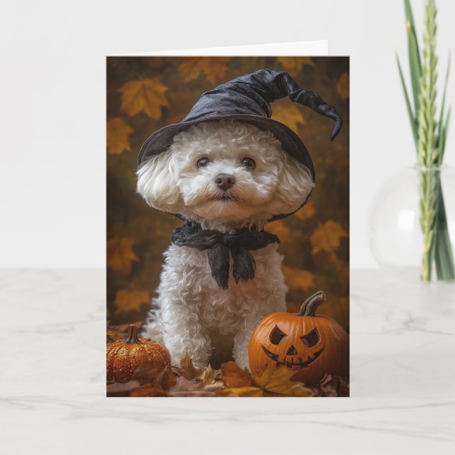 Bichon Witch Halloween Holiday Card (Front)