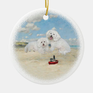 Bichons at the Beach Ceramic Tree Decoration