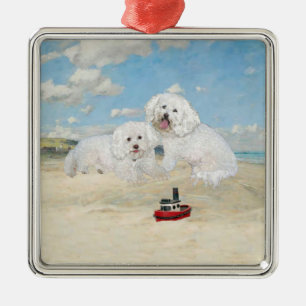 Bichons at the Beach Metal Tree Decoration