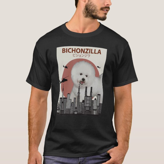 Bichonzilla Bichon Frise Dog Giant Monster Japanes T-Shirt (Front)