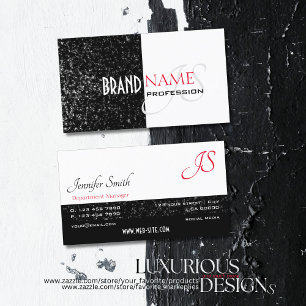 Bicolored Black and White Glitter Stars Monogram Business Card