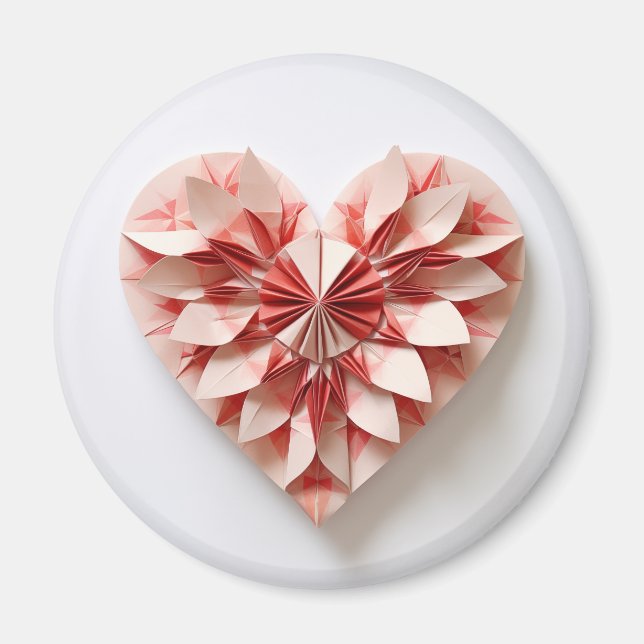 Bicolour pink origami heart magnet (Front)