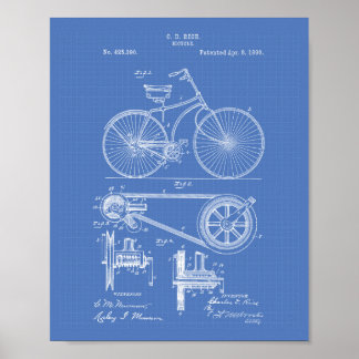 Bicycle 1890 Patent Art - Blueprint Poster