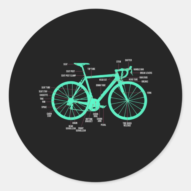 Bicycle Anatomy Bike Parts Vertical Cycling Classic Round Sticker (Front)