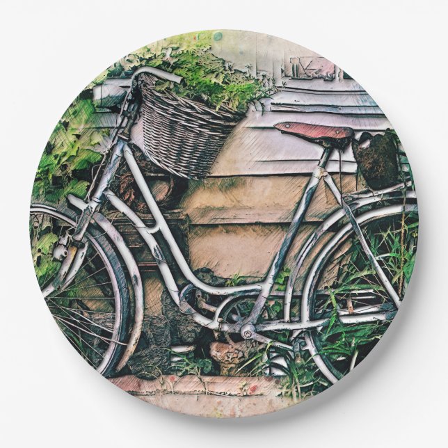 Bicycle and Basket in the Garden Paper Plate (Front)