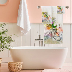 Bicycle and flowers  bath towel set