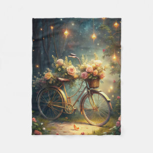 Bicycle and Flowers Fleece Blanket