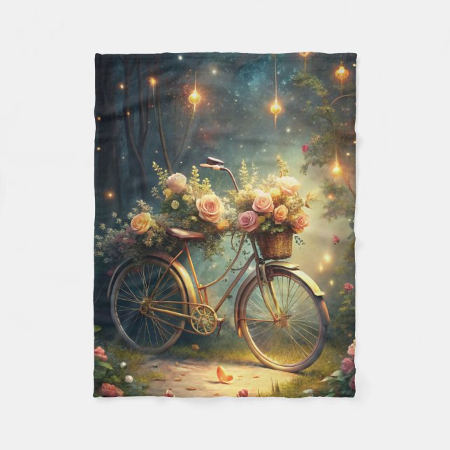 Bicycle and Flowers Fleece Blanket (Front)