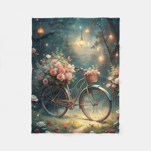 Bicycle and Flowers Fleece Blanket (Front)