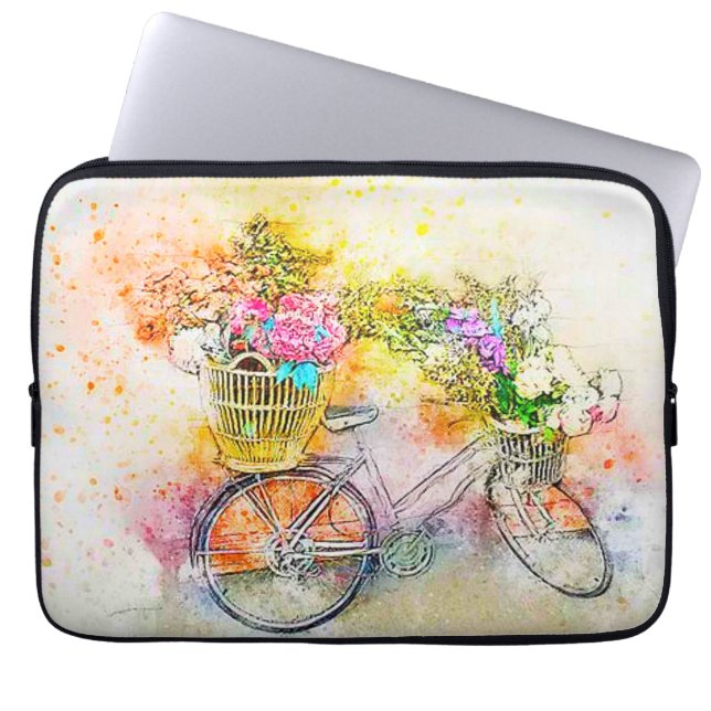 Bicycle and flowers  laptop sleeve (Front)