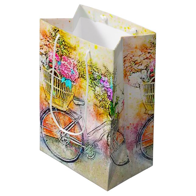 Bicycle and flowers  medium gift bag (Front Angled)