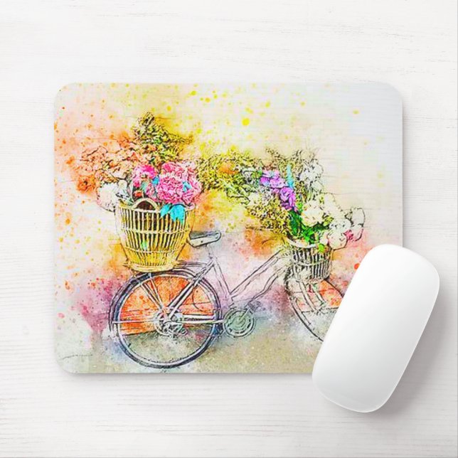 Bicycle and flowers  mouse mat (With Mouse)