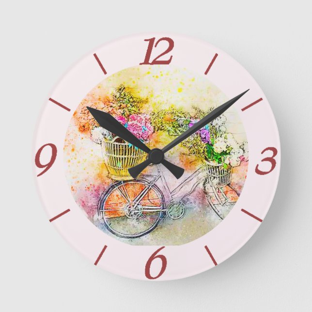 Bicycle and flowers  round clock (Front)