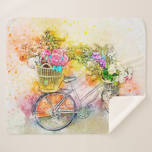 Bicycle and flowers  sherpa blanket