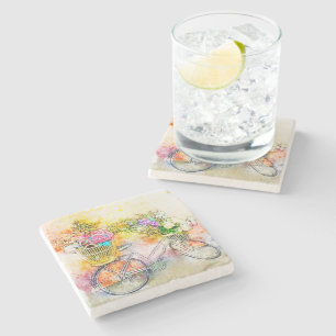 Bicycle and flowers  stone coaster