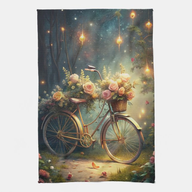 Bicycle and Flowers Tea Towel (Vertical)