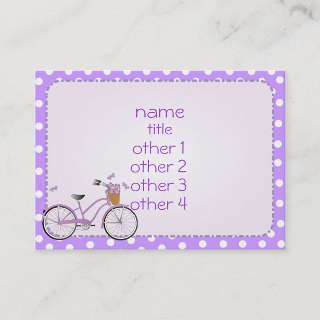 Bicycle and Purple Polka Dots Business Card (Front)