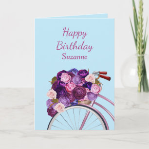 Bicycle and Roses Personalised Birthday Card