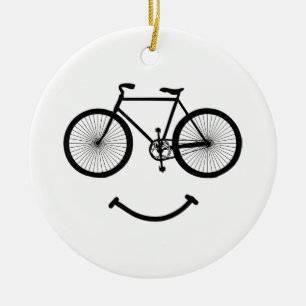 Bicycle and Smile T-Shirt Bicycling Tee Shirt Blac Ceramic Tree Decoration