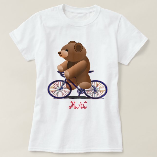 Bicycle and Teddy Bear Print T-Shirt (Design Front)