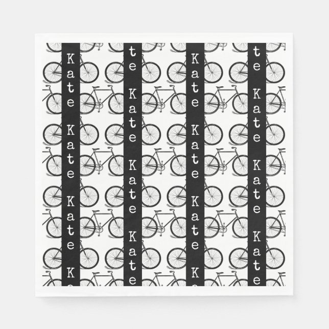 Bicycle Art Pattern Striped CUSTOM NAME & COLOR Napkin (Front)