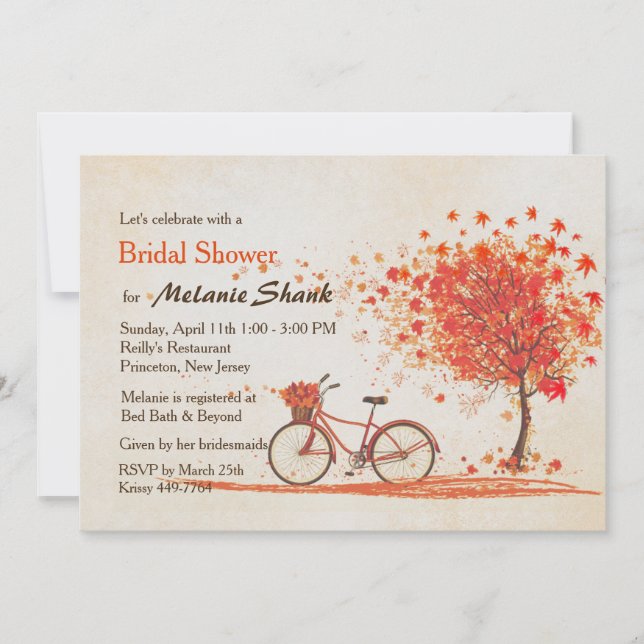Bicycle Autumn Maple Tree Rustic Bridal Shower Invitation (Front)