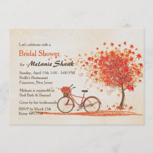 Bicycle Autumn Maple Tree Rustic Bridal Shower Invitation