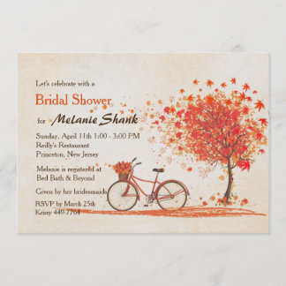 Bicycle Autumn Maple Tree Rustic Bridal Shower Invitation