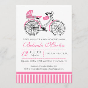 Bicycle Baby Shower Pink Invitation
