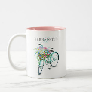 Bicycle Basket Name & Monogram Two-Tone Mug