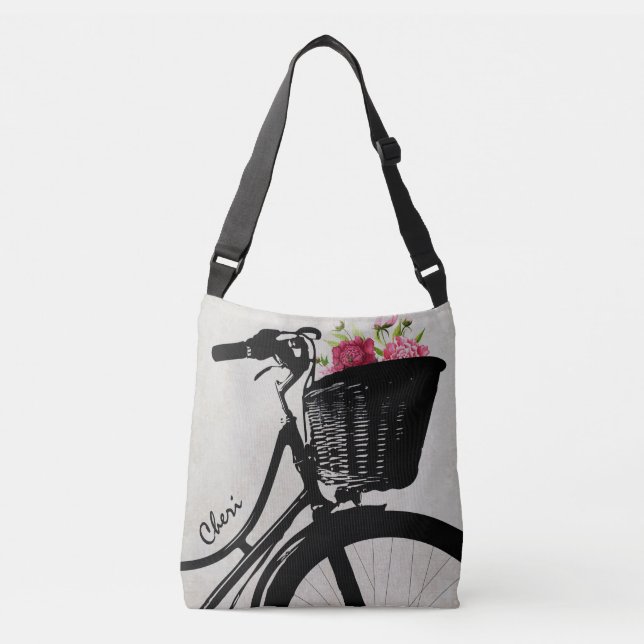 Bicycle Basket of Flowers Cross Body Bag (Front)