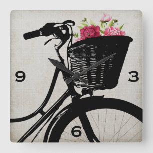 Bicycle Basket with Peonies Wall Clock