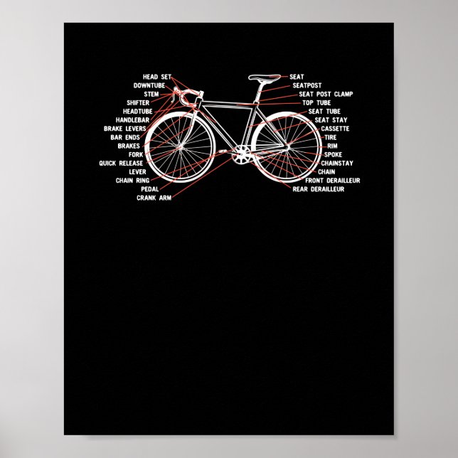 Bicycle Biker Cycling Anatomy Road Bike Parts Whee Poster (Front)