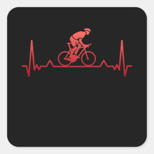 Bicycle Biking Heartbeat Cycling Gift Square Sticker
