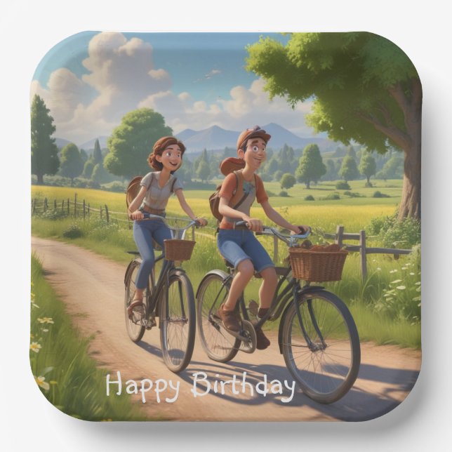Bicycle Birthday Paper Plate (Front)