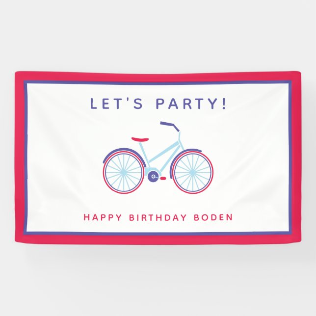 Bicycle Birthday Party Custom Red Blue Banner (Horizontal)
