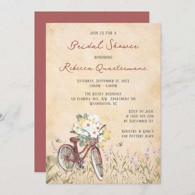Bicycle Bridal Shower Invitation (Front/Back)