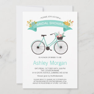 Bicycle Bridal Shower Pastel Mint Floral Invitation
