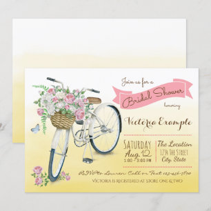 Bicycle Bridal Shower Vintage Bicycle Watercolor Invitation