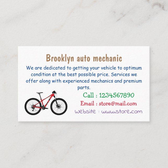 Bicycle cartoon illustration business card (Front)