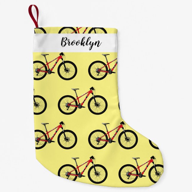 Bicycle cartoon illustration small christmas stocking (Front)