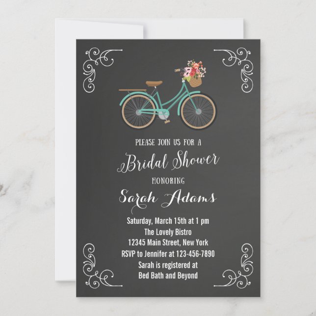 Bicycle Chalkboard Bridal Shower Invitation (Front)