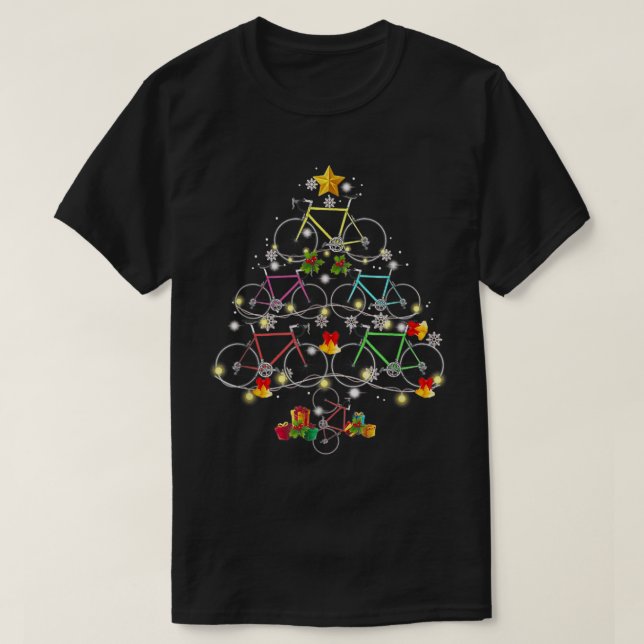 Bicycle Christmas Lights Tree Decoration Xmas Snow T-Shirt (Design Front)