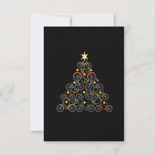 Bicycle Christmas Tree Funny Biker Bicyclist Xmas Thank You Card (Front)