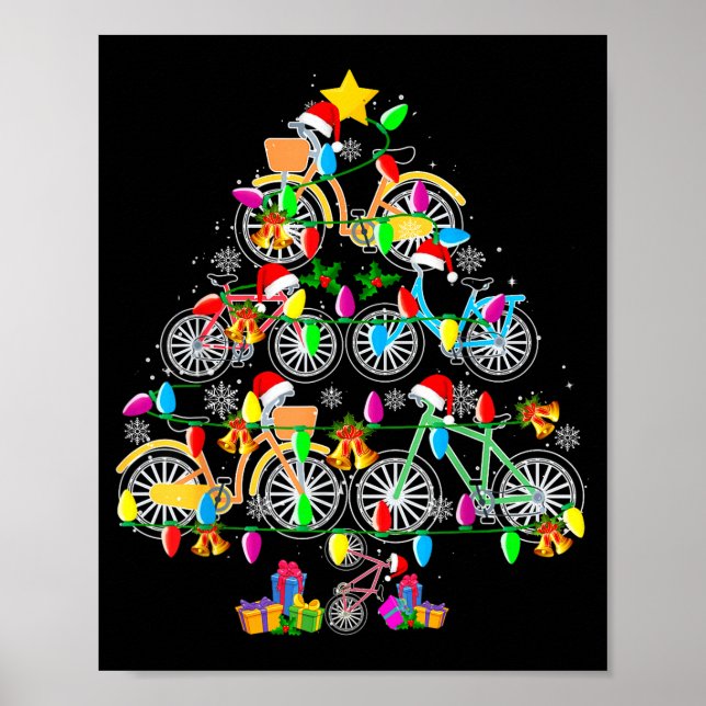 Bicycle Christmas Tree Funny Santa Bicycle Lover B Poster (Front)