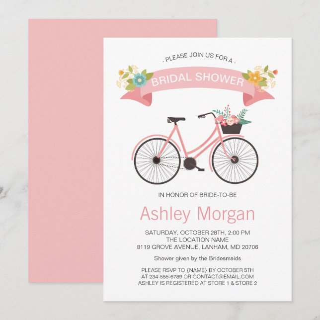 Bicycle Classy Chic Blush Pink Bridal Shower Invitation (Front/Back)