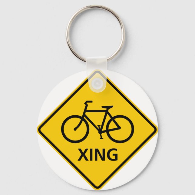 Bicycle Crossing Highway Sign Key Ring (Front)