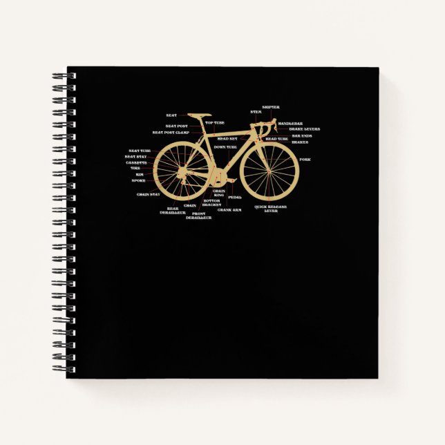 Bicycle Cycling Anatomy Road Bike Parts Biking Notebook (Front)