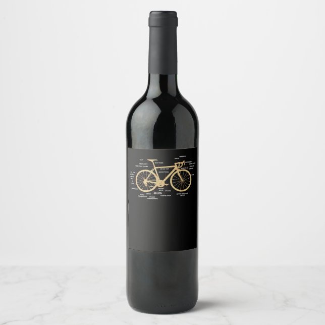 Bicycle Cycling Anatomy Road Bike Parts Biking Wine Label (Front)