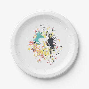 Bicycle Downhill Colour Splash Paper Plate